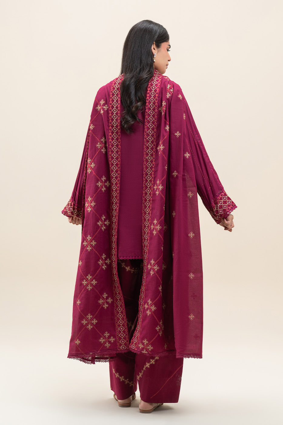 3 PIECE EMBROIDERED LAWN SUIT-MAJESTIC RED (UNSTITCHED)