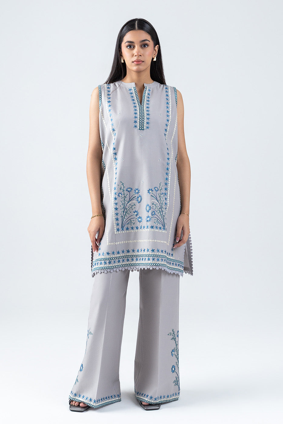 2 PIECE EMBROIDERED LAWN SUIT-GRAPHITE BLUE (UNSTITCHED)