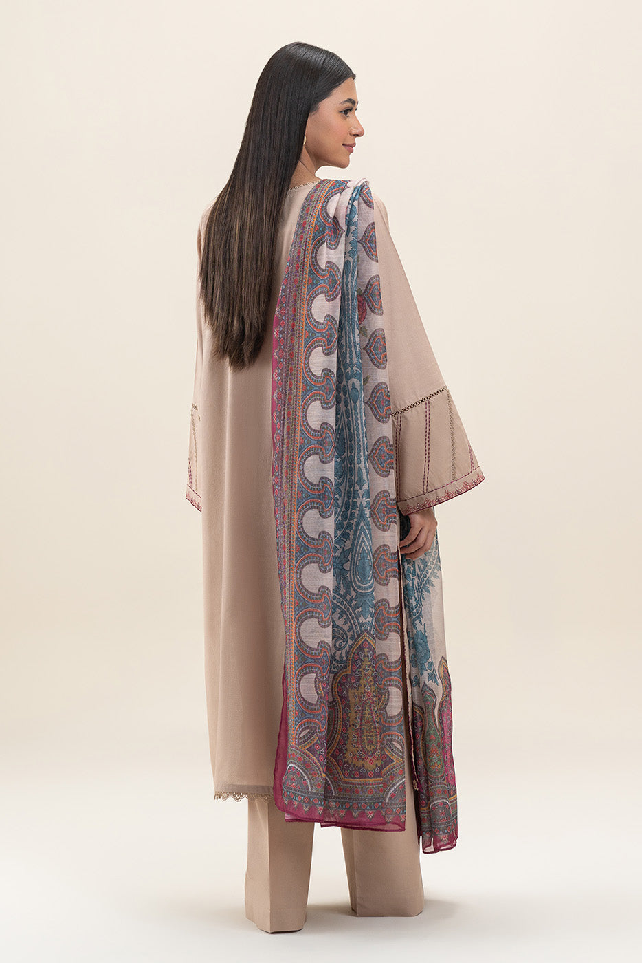 3 PIECE EMBROIDERED LAWN SUIT-SMOKE BEIGE (UNSTITCHED)