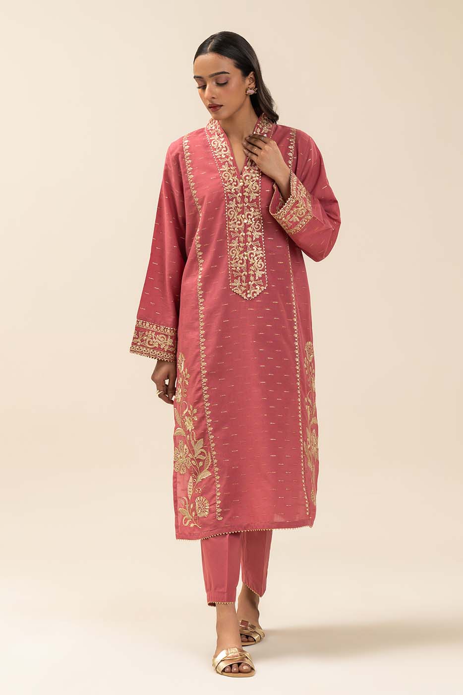 EMBROIDERED ZARI JACQUARD SHIRT (PRET)