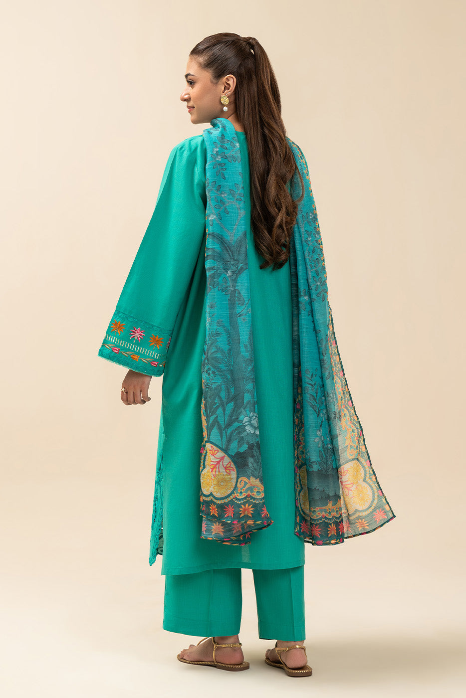 3 PIECE EMBROIDERED SLUB SUIT (PRET)