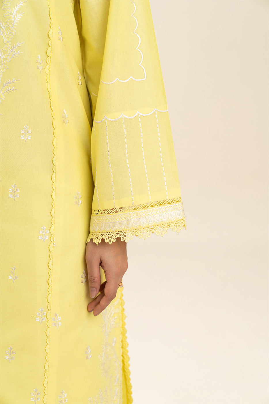 3 PIECE EMBROIDERED LAWN SUIT-LEMON SAGE (UNSTITCHED)