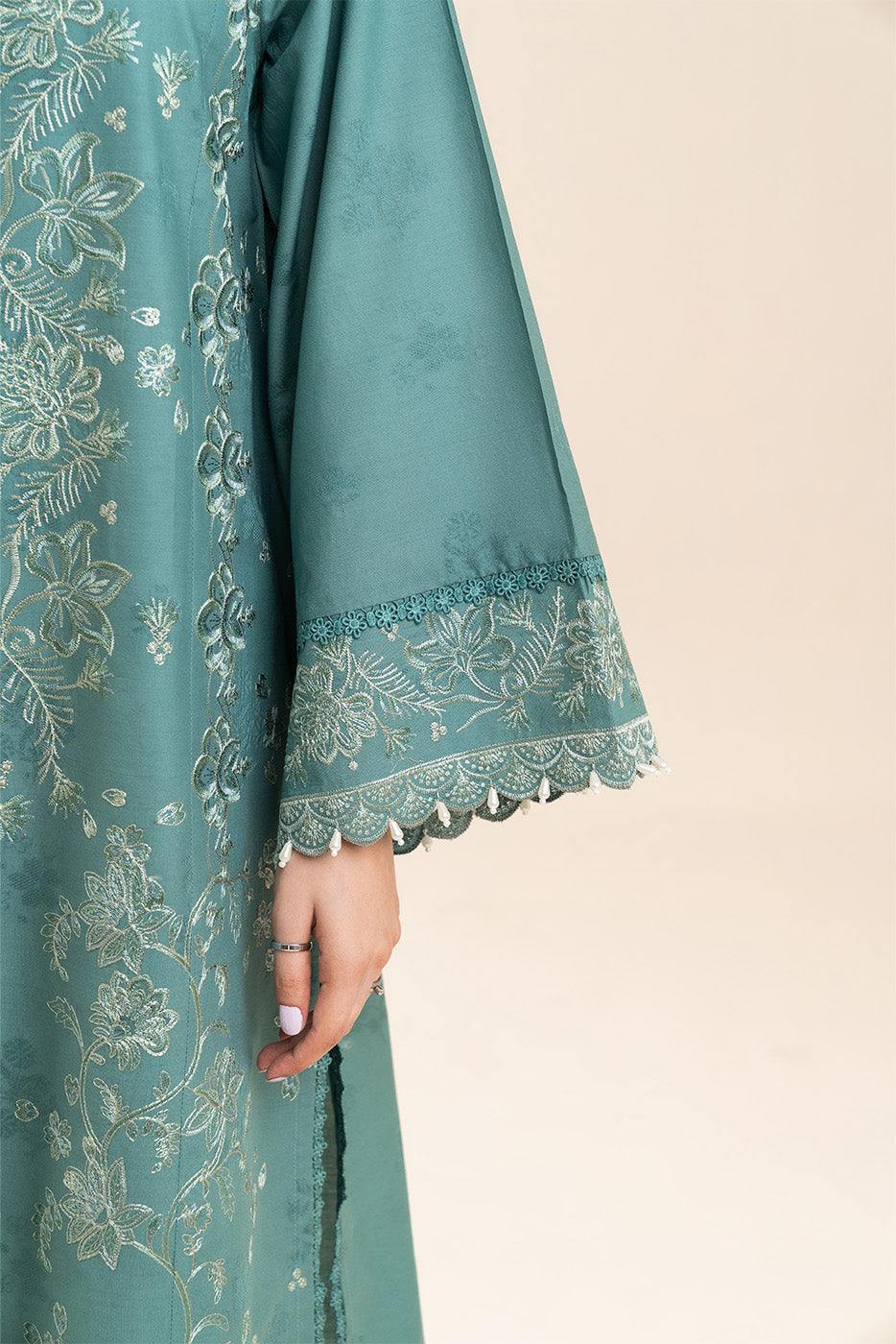 3 PIECE EMBROIDERED SELF JACQUARD SUIT-OCEAN SILVER (UNSTITCHED)
