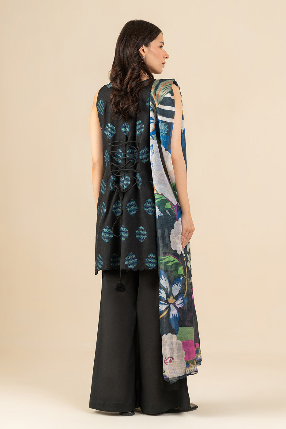 3 PIECE EMBROIDERED JACQUARD SUIT-EBONY FLORENCE (UNSTITCHED)