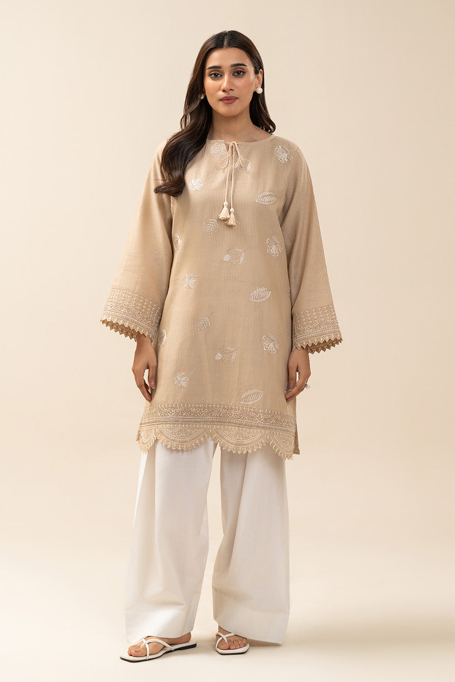 1 PIECE EMBROIDERED TEXTURED LAWN SHIRT-SAND EDEN (UNSTITCHED)