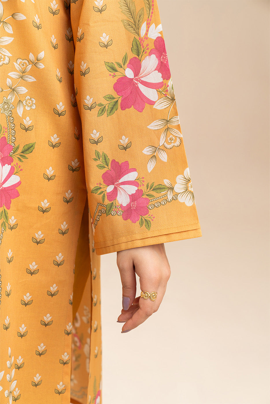 3 PIECE PRINT LAWN SUIT-WILDFLOWER MUSTARD (UNSTITCHED)