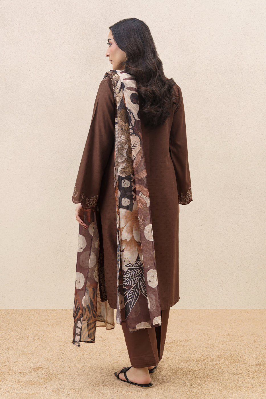 3 PIECE EMBROIDERED SELF JACQUARD SUIT-AUTUMN EARTH (UNSTITCHED)