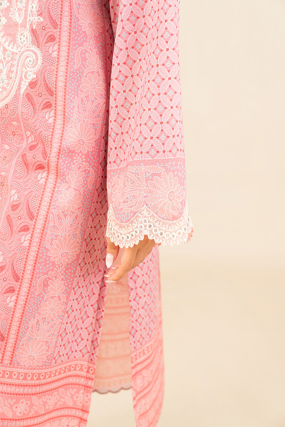 3 PIECE EMBROIDERED LAWN SUIT-VINTAGE TAUPE (UNSTITCHED)