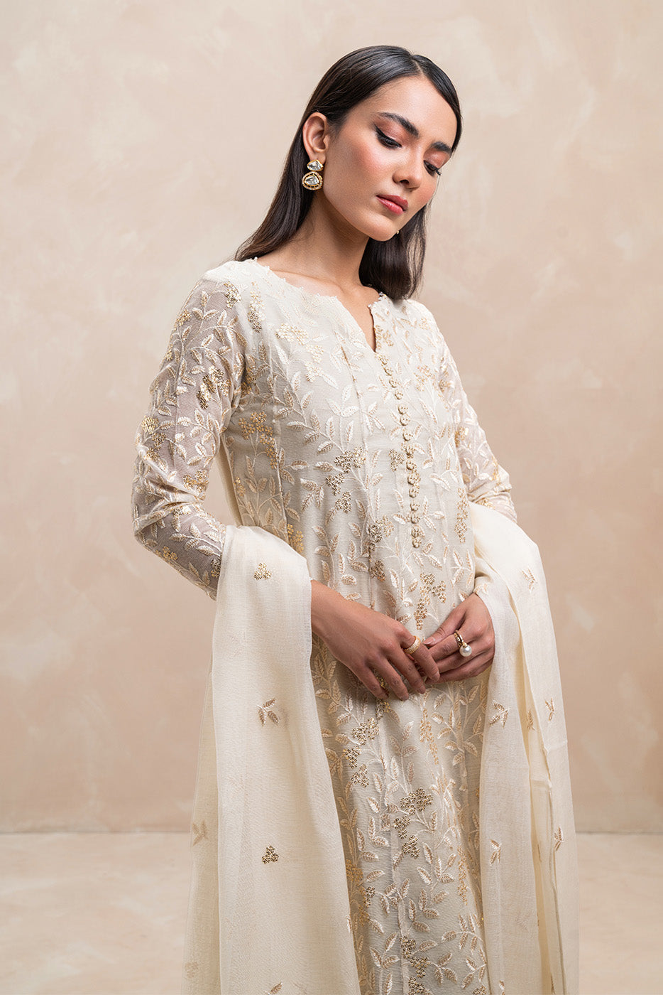 3 PIECE EMBROIDERED COTTON NET SUIT (LUXURY-PRET)
