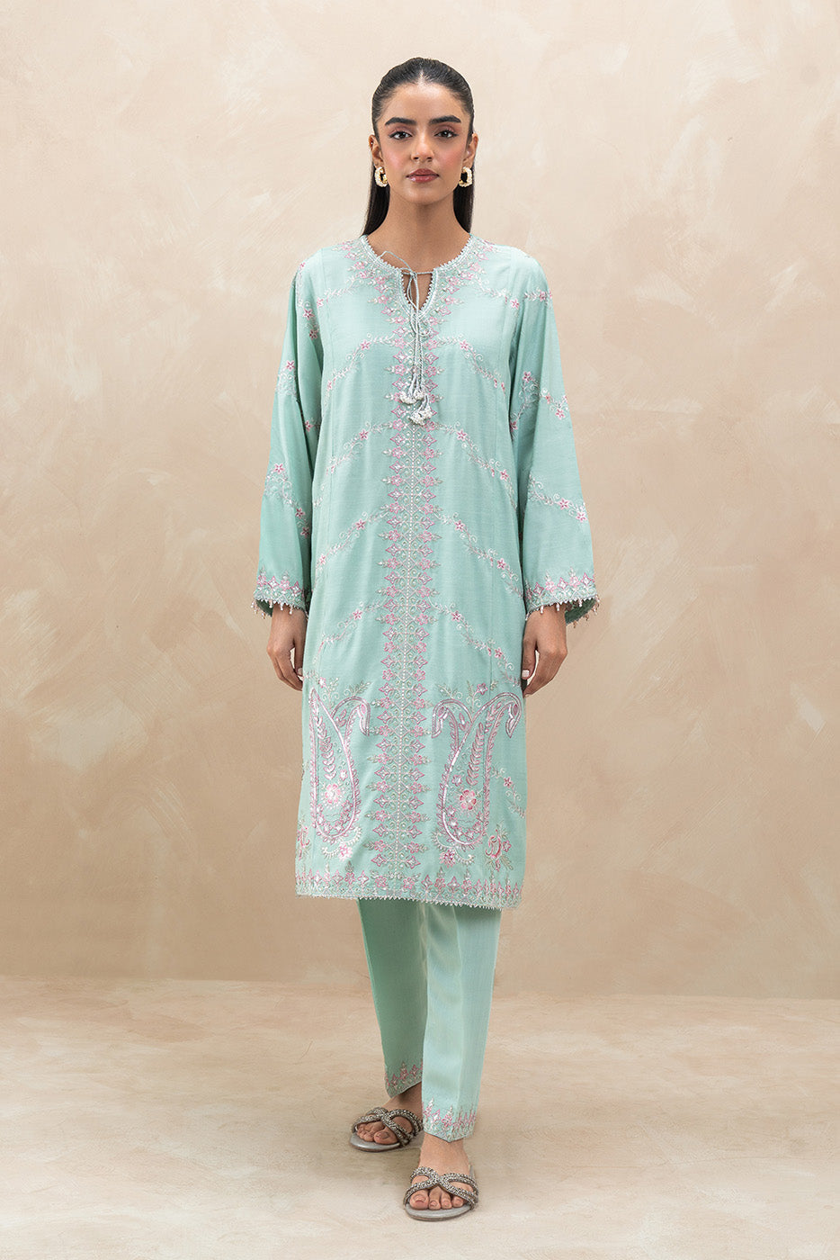2 PIECE EMBROIDERED RAW SILK SUIT (LUXURY-PRET)