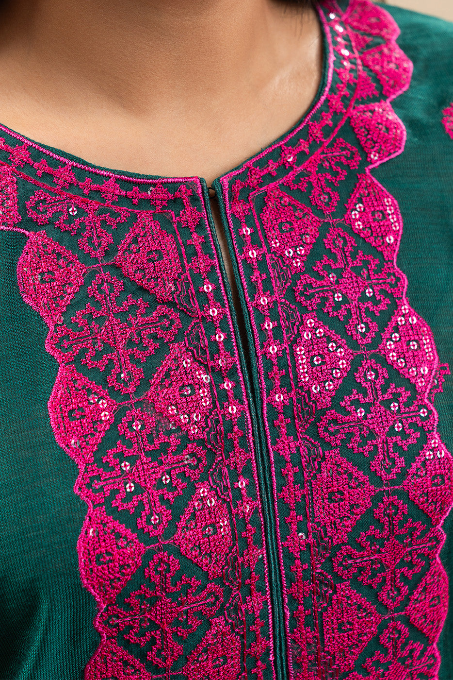 3 PIECE EMBROIDERED TWO TONE SUIT (PRET)