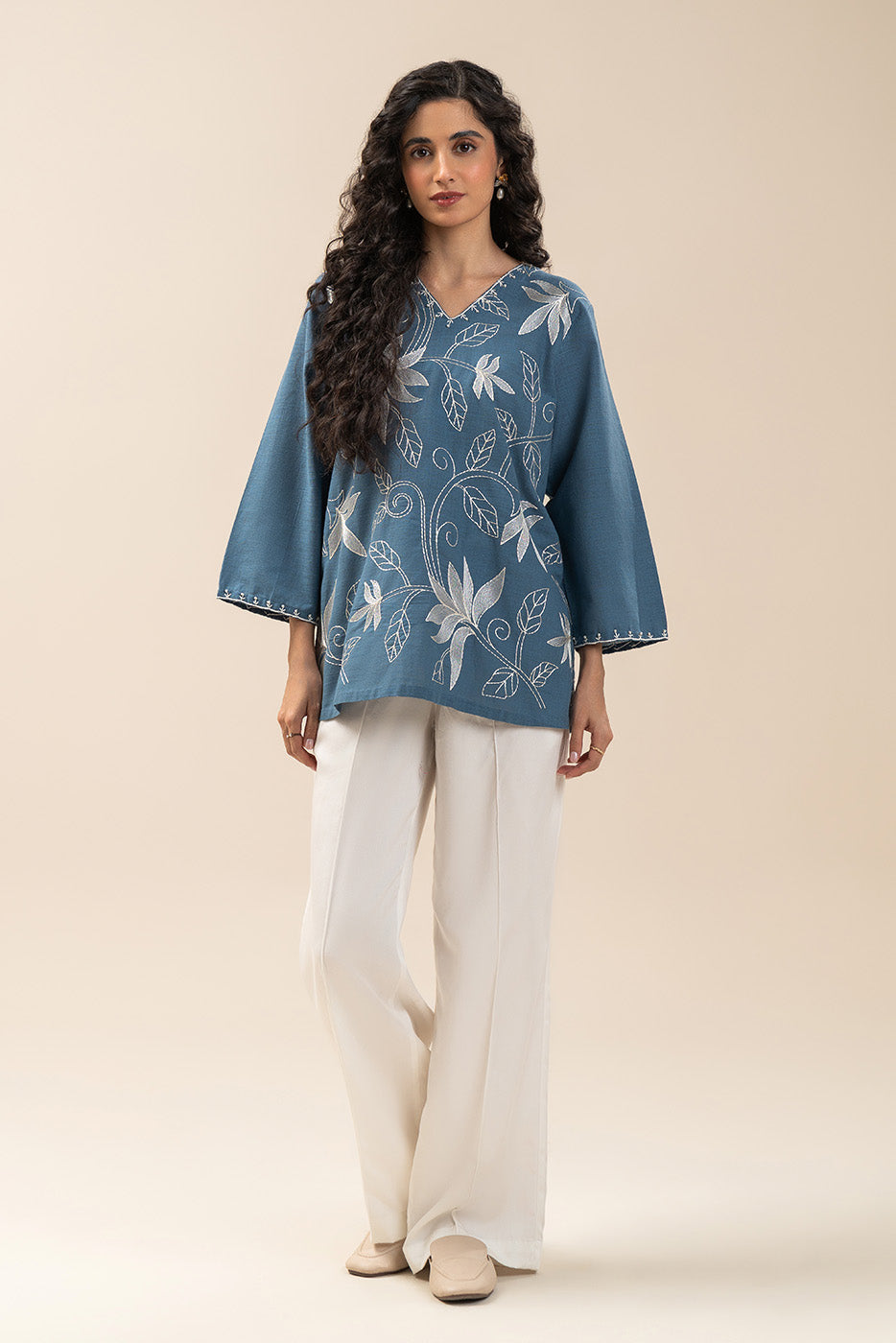 EMBROIDERED TWO WAY SLUB SHIRT (PRET)
