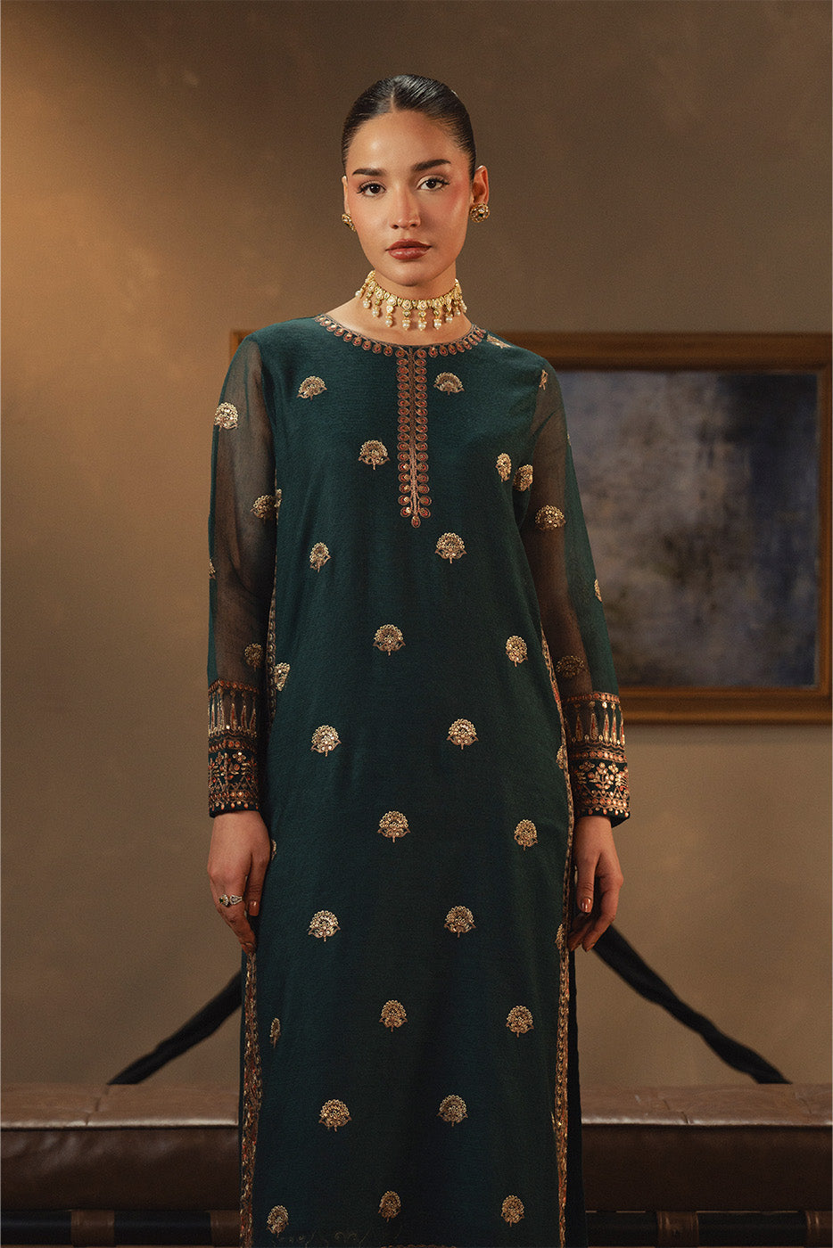 2 PIECE EMBROIDERED COTTON NET SUIT (LUXURY PRET)