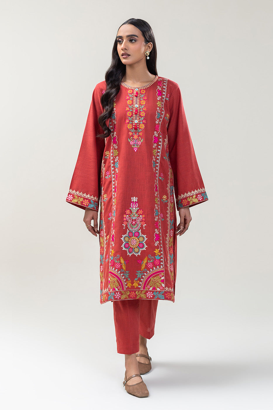 2 PIECE EMBROIDERED TWO WAY SLUB SUIT (PRET)