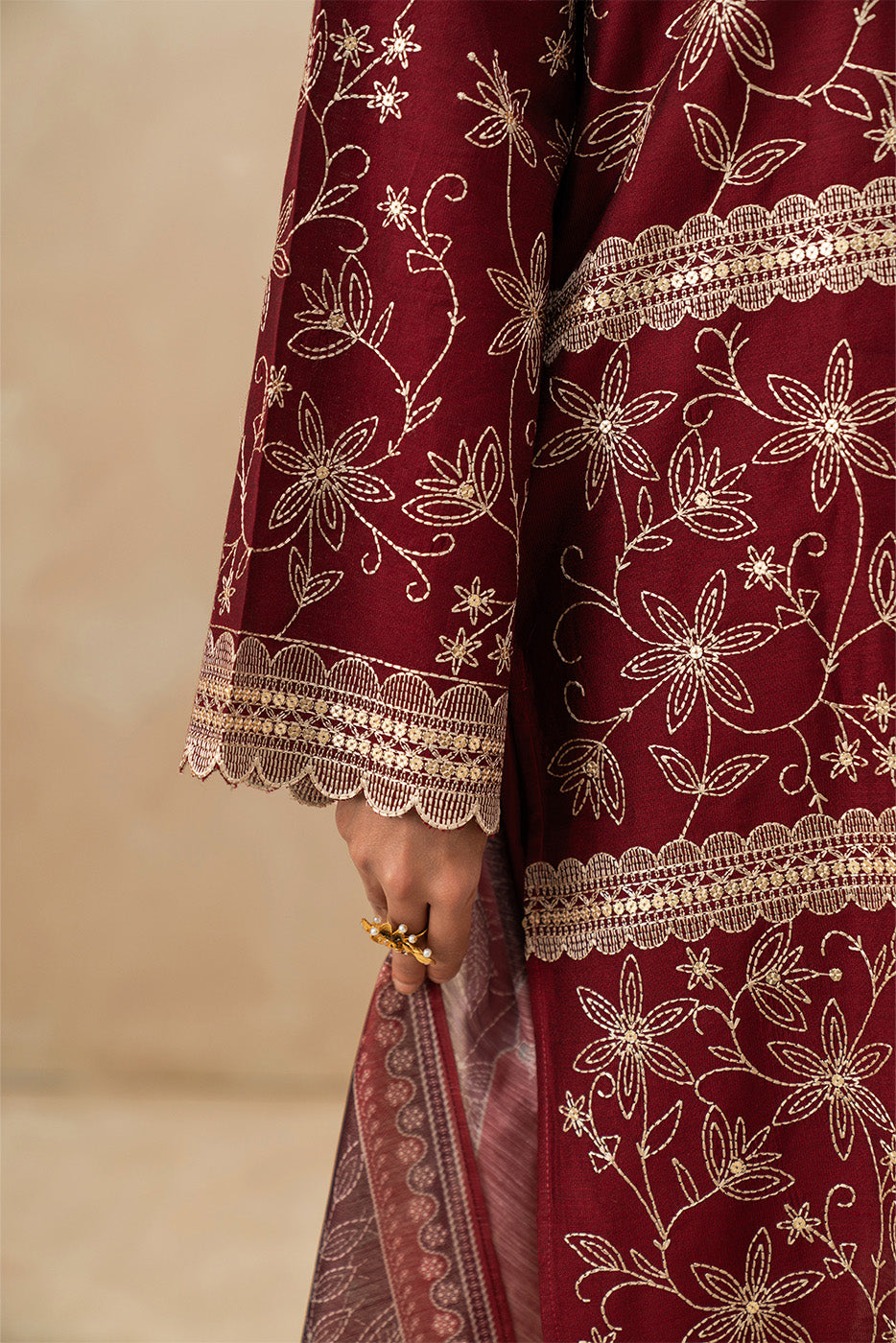 3 PIECE EMBROIDERED TWO TONE SUIT (PRET)