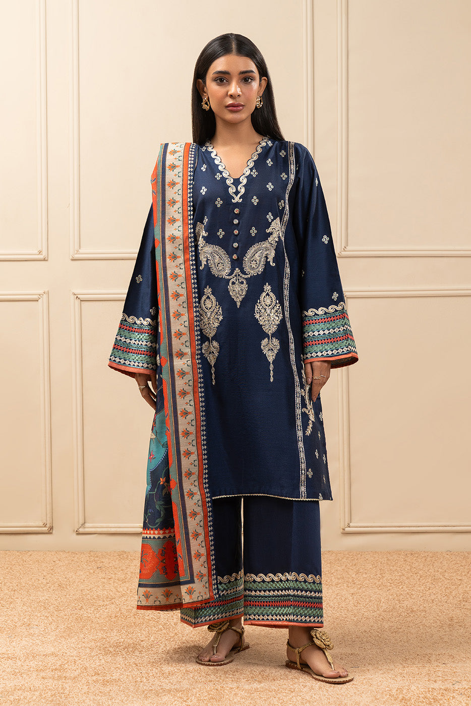 3 PIECE EMBROIDERED BROCHIA SUIT (PRET)
