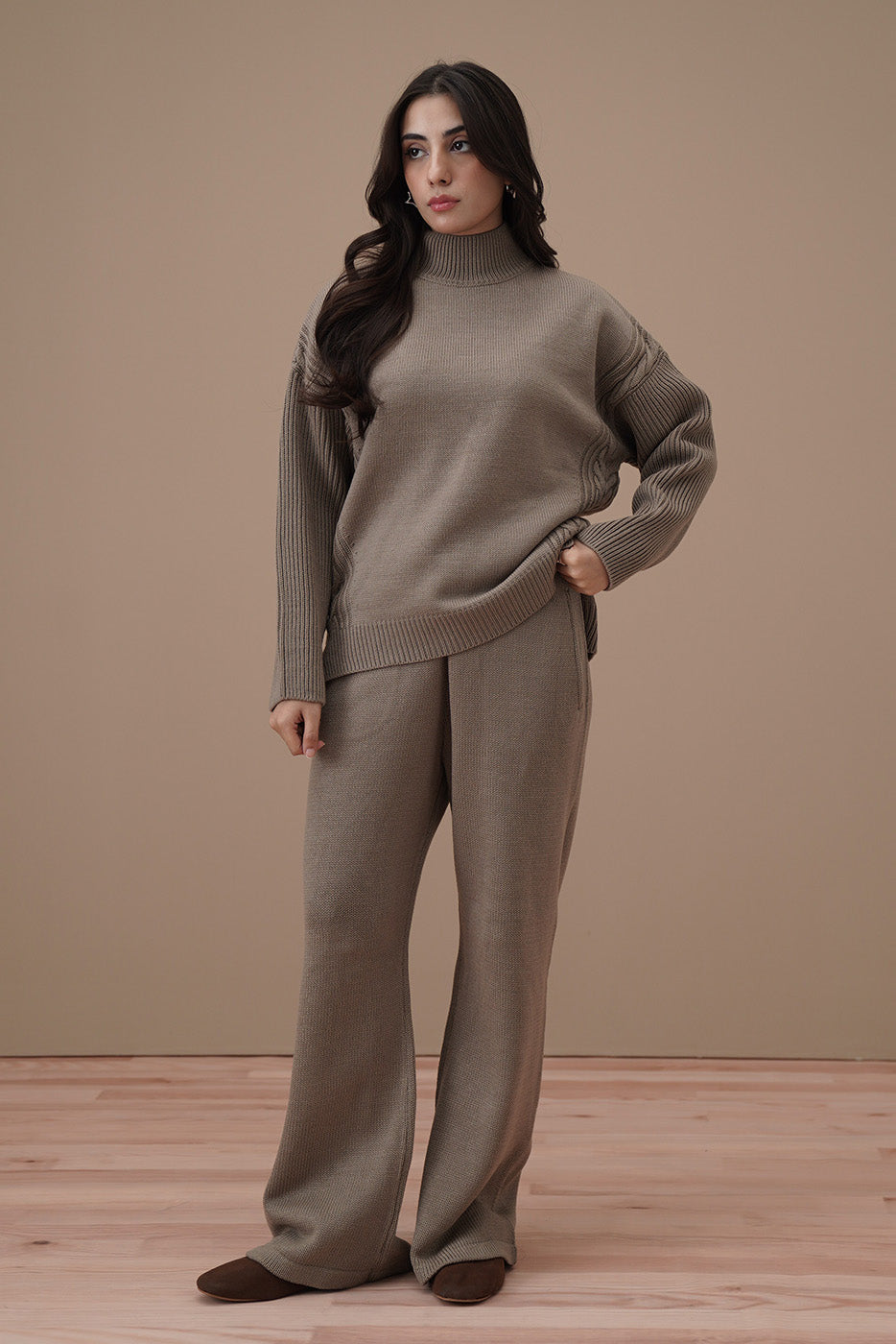 MOCK NECK CABLE-KNIT PULLOVER