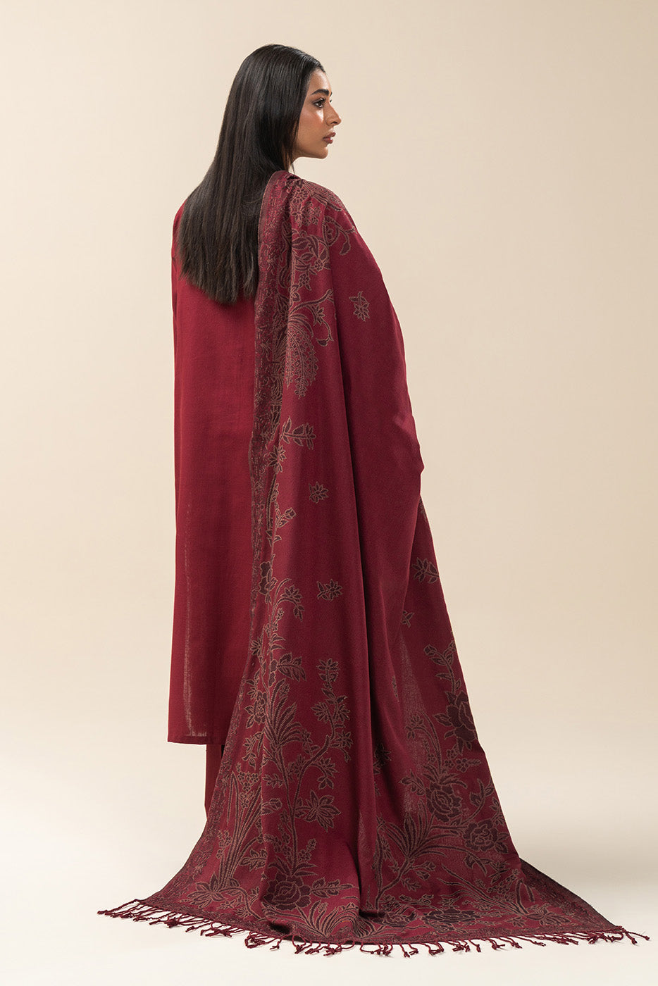 3 PIECE EMBROIDERED SLUB KHADDAR SUIT-JAPANESE MAPLE (UNSTITCHED)