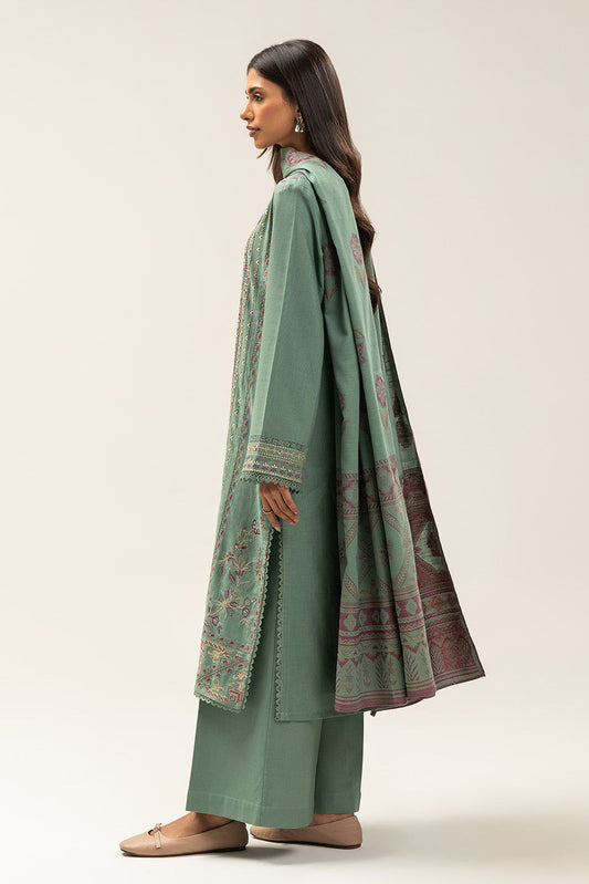 3 PIECE EMBROIDERED SLUB KHADDAR SUIT-SAGE AMBUSH (UNSTITCHED)