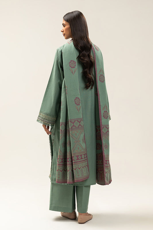3 PIECE EMBROIDERED SLUB KHADDAR SUIT-SAGE AMBUSH (UNSTITCHED)