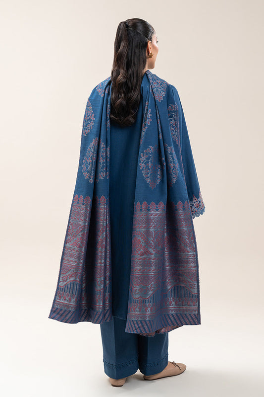 3 PIECE EMBROIDERED SLUB KHADDAR SUIT-COBALT BLISS (UNSTITCHED)