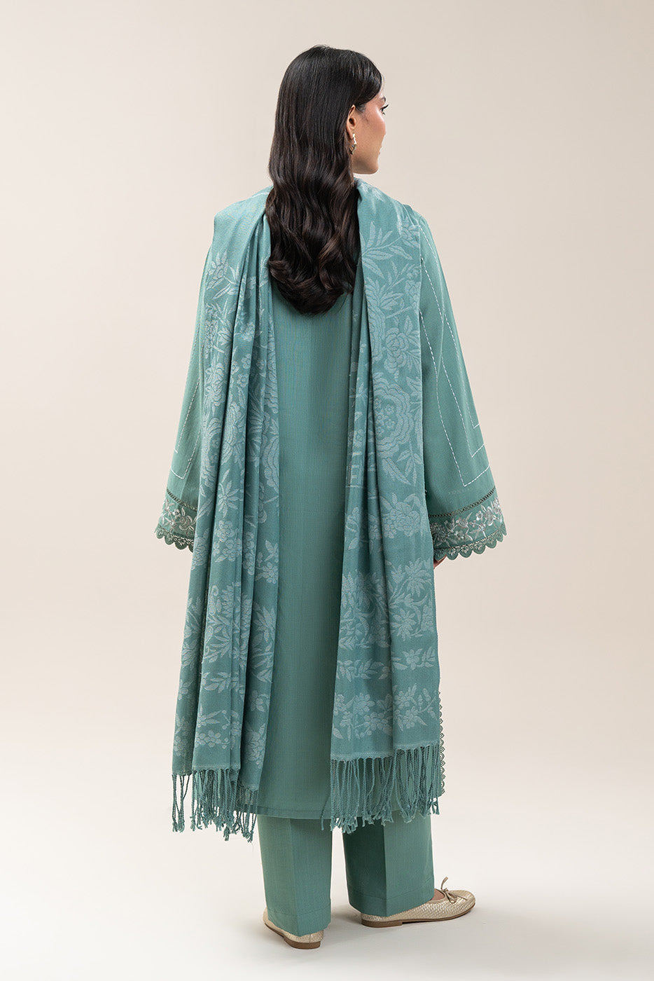 3 PIECE EMBROIDERED SLUB KHADDAR SUIT-MINT GLAM (UNSTITCHED)