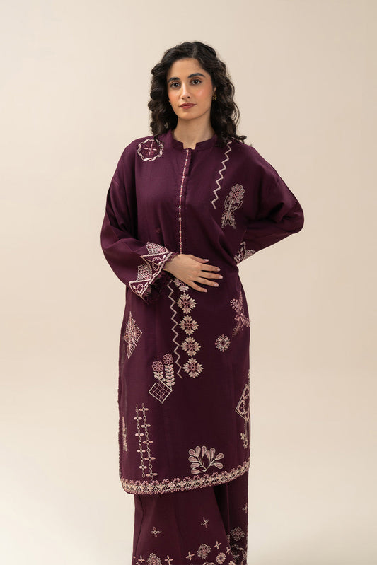 2 PIECE EMBROIDERED SLUB KHADDAR SUIT-MULBERRY MAZE (UNSTITCHED)