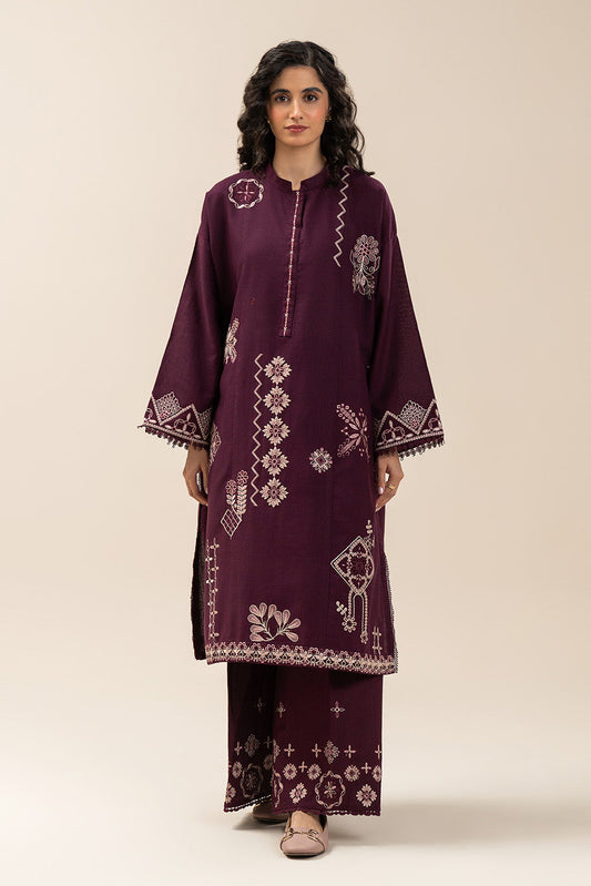 2 PIECE EMBROIDERED SLUB KHADDAR SUIT-MULBERRY MAZE (UNSTITCHED)
