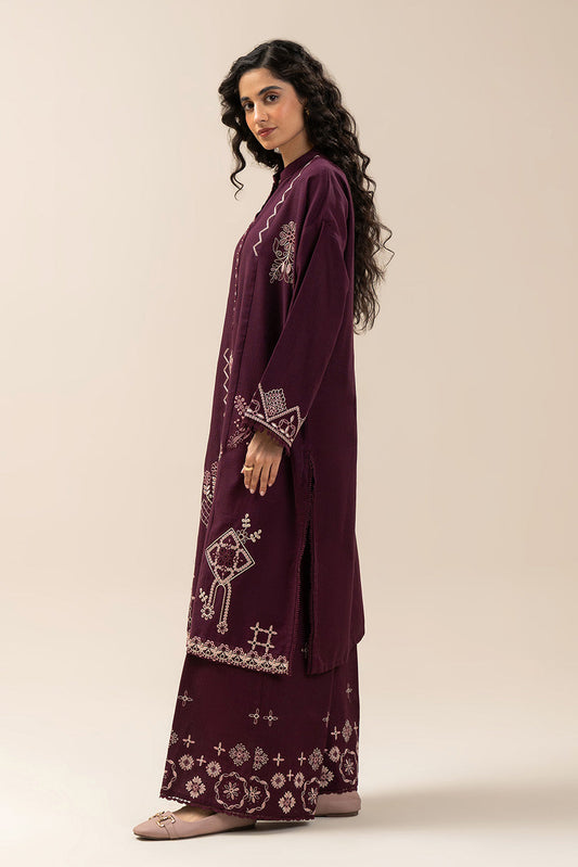 2 PIECE EMBROIDERED SLUB KHADDAR SUIT-MULBERRY MAZE (UNSTITCHED)