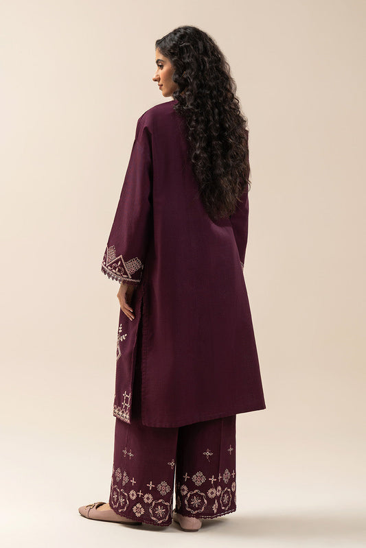 2 PIECE EMBROIDERED SLUB KHADDAR SUIT-MULBERRY MAZE (UNSTITCHED)