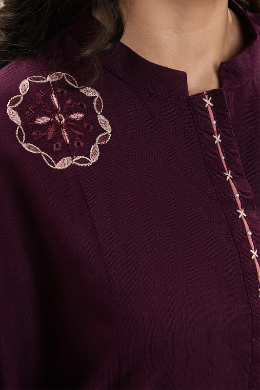 2 PIECE EMBROIDERED SLUB KHADDAR SUIT-MULBERRY MAZE (UNSTITCHED)