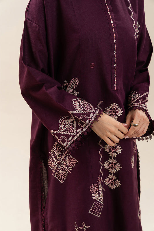 2 PIECE EMBROIDERED SLUB KHADDAR SUIT-MULBERRY MAZE (UNSTITCHED)