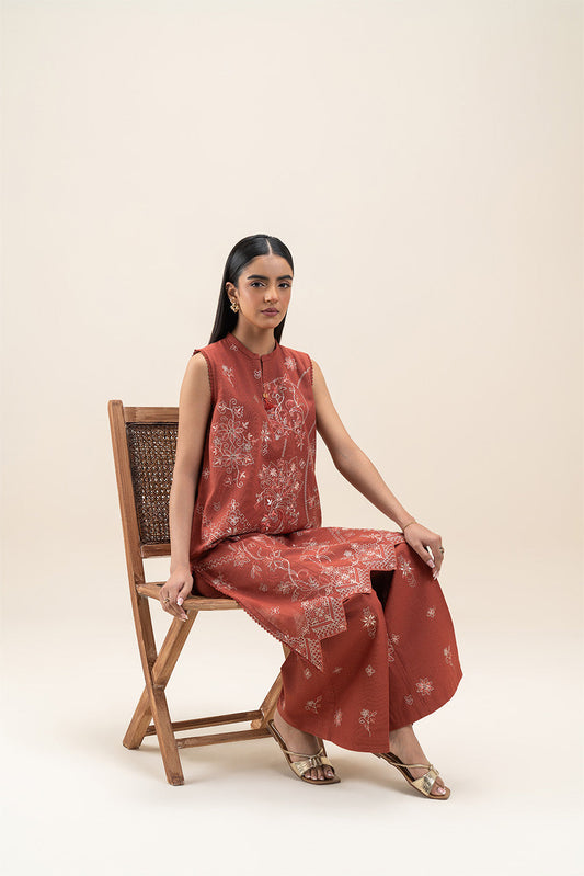 2 PIECE EMBROIDERED SLUB KHADDAR SUIT-RUSTIC MUSK