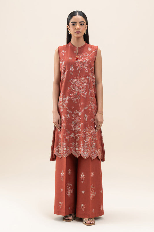 2 PIECE EMBROIDERED SLUB KHADDAR SUIT-RUSTIC MUSK