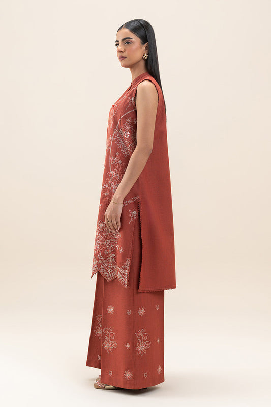 2 PIECE EMBROIDERED SLUB KHADDAR SUIT-RUSTIC MUSK