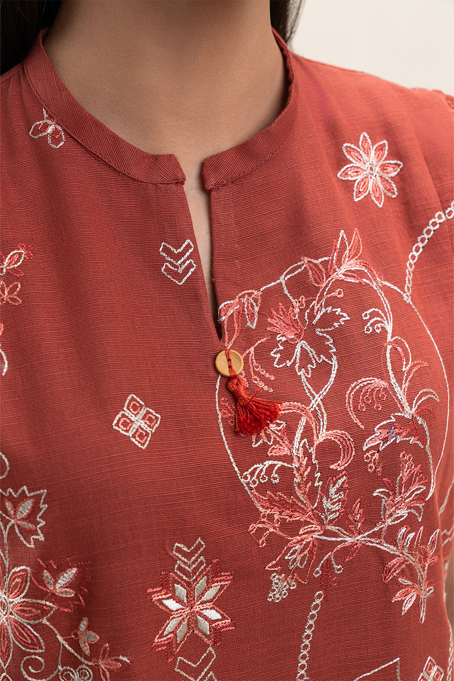 2 PIECE EMBROIDERED SLUB KHADDAR SUIT-RUSTIC MUSK