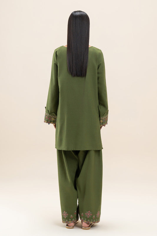 2 PIECE EMBROIDERED SLUB KHADDAR SUIT-BASIL MOSS