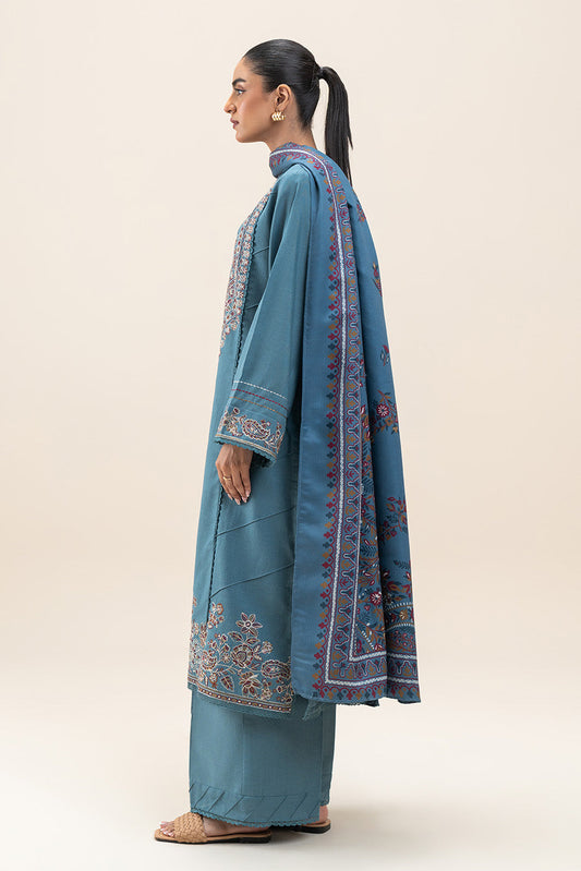 3 PIECE EMBROIDERED SLUB KHADDAR SUIT-SOFT ROUGE