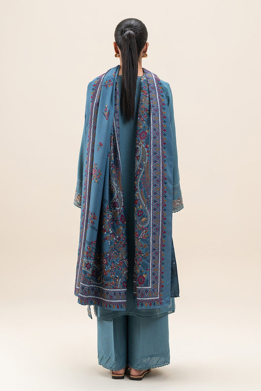 3 PIECE EMBROIDERED SLUB KHADDAR SUIT-SOFT ROUGE