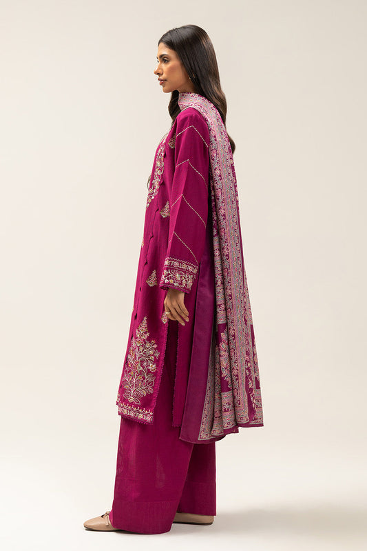 3 PIECE EMBROIDERED SLUB KHADDAR SUIT-VIVID CHERRY (UNSTITCHED)