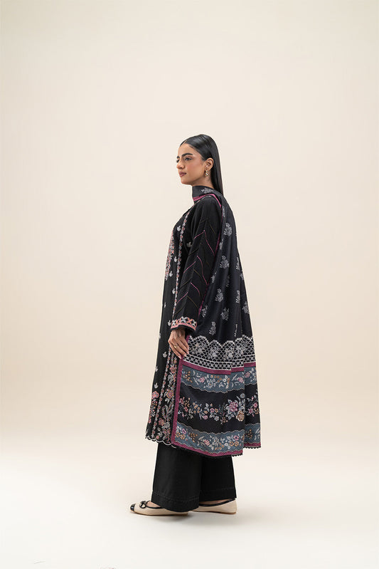 3 PIECE EMBROIDERED SLUB KHADDAR SUIT-OBSIDIAN GEM