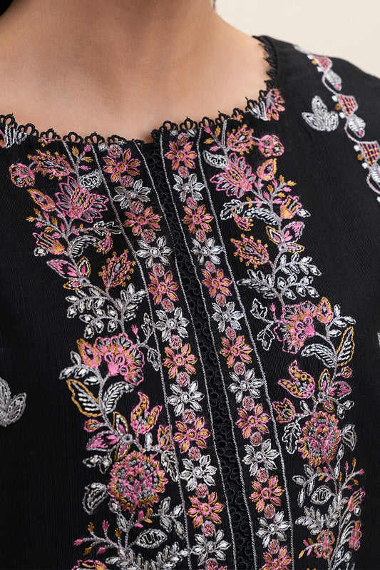 3 PIECE EMBROIDERED SLUB KHADDAR SUIT-OBSIDIAN GEM