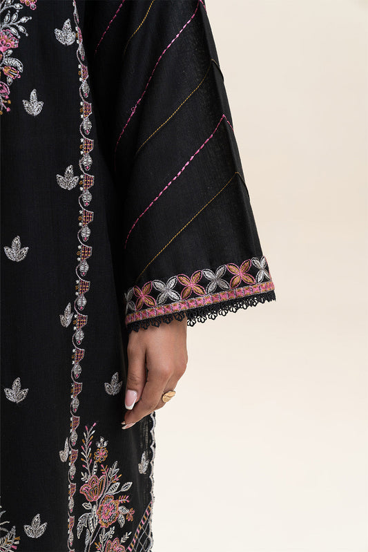 3 PIECE EMBROIDERED SLUB KHADDAR SUIT-OBSIDIAN GEM