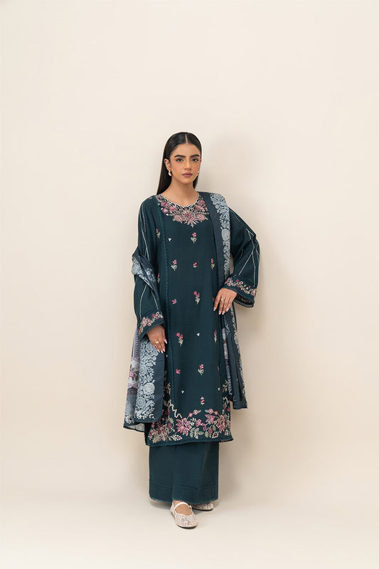 3 PIECE EMBROIDERED SLUB KHADDAR SUIT-VIVID BLUE