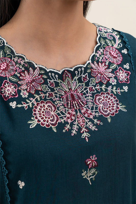 3 PIECE EMBROIDERED SLUB KHADDAR SUIT-VIVID BLUE