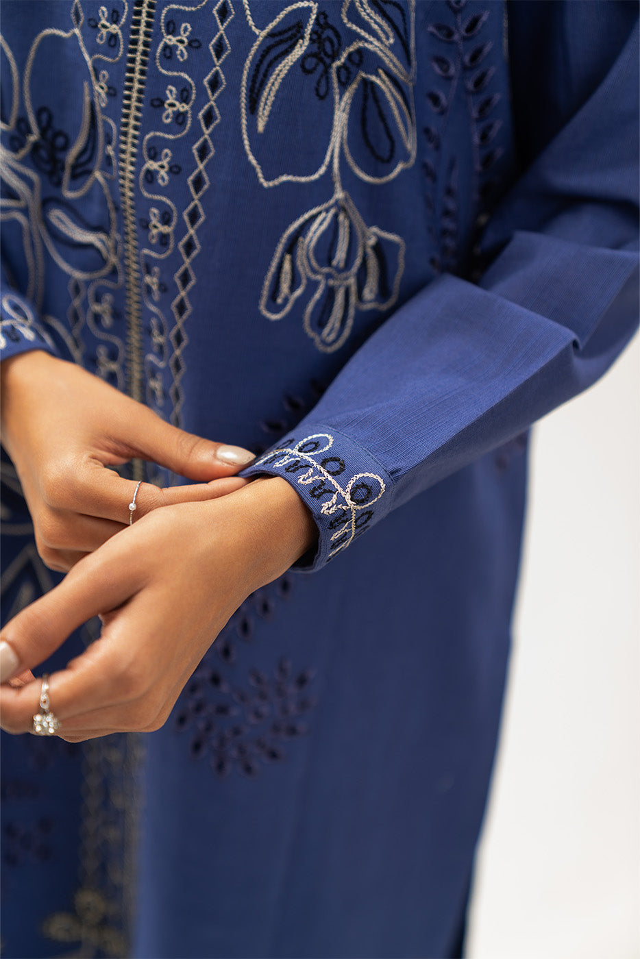 2 PIECE EMBROIDERED SLUB KHADDAR SUIT-MYSTICAL MARINE (UNSTITCHED)