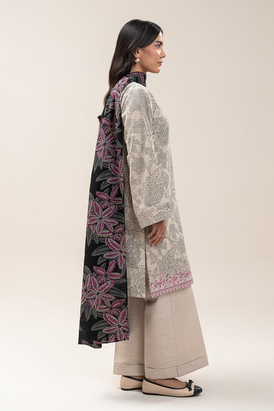 3 PIECE EMBROIDERED SLUB KHADDAR SUIT-LINEAR WEFT (UNSTITCHED)