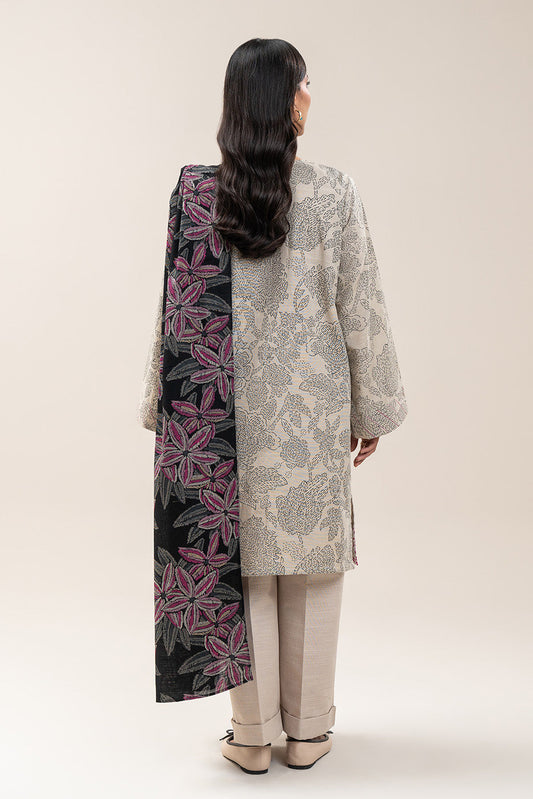 3 PIECE EMBROIDERED SLUB KHADDAR SUIT-LINEAR WEFT (UNSTITCHED)