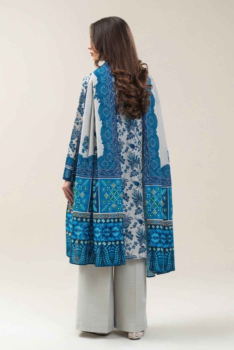 3 PIECE PRINTED SLUB KHADDAR SUIT-ANTIQUE BLUE (UNSTITCHED)
