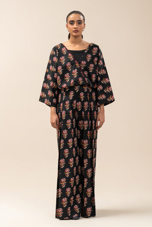 2 PIECE PRINTED CAMBRIC SUIT-PITCH BLACK (UNSTITCHED)